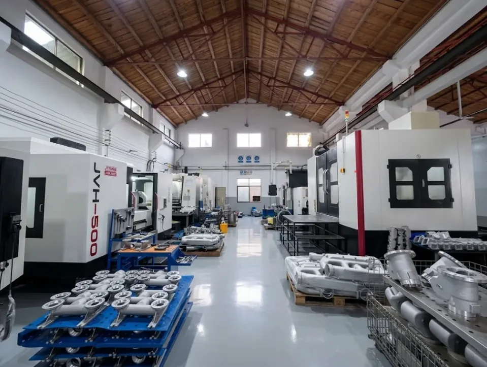 Machining workshop with components and equipment